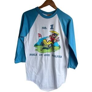 VTG 80s 90s Funny Golf T Shirt Hole in One Cartoon Single Stitch Long Sleeve M